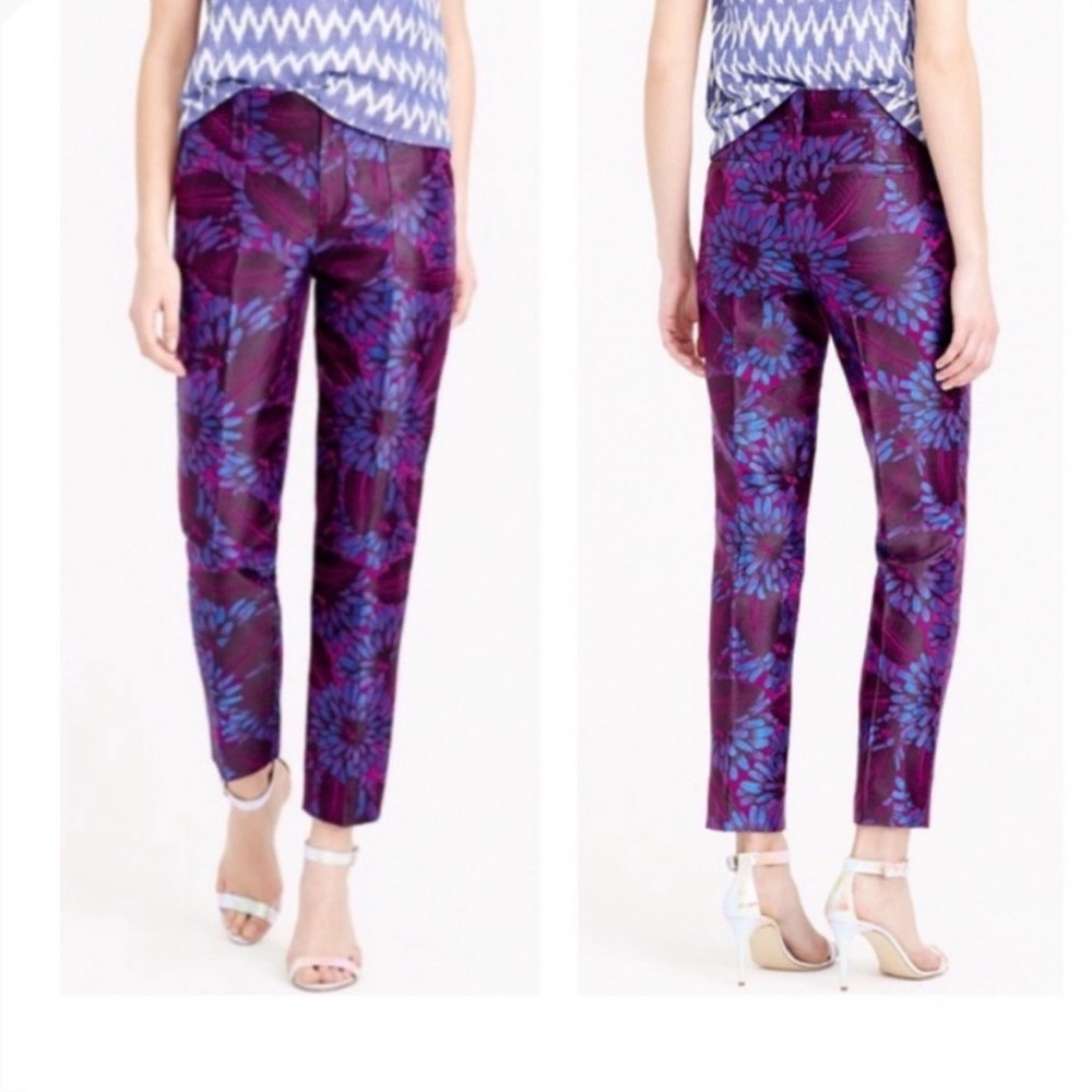 J Crew Garden Pant Midnight Floral Jacquard Purple Blue Cocktail Size 4 NEW